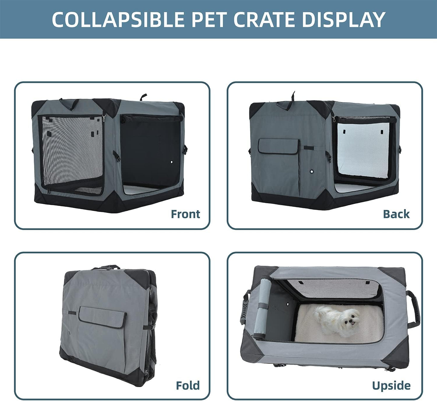 Pettycare 42 Inch Collapsible Foldable Soft Dog Kennel with Chew Proof Mesh Windows, Indoor & Outdoor Travel Dog Crate