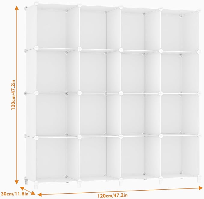 HOMIDEC Closet Organizers and Storage, 16 Cube Storage Organizer, White | Portable Closet Organizer System Bookshelf Storage Cubes Shelves for Bedroom, Kids Room, Bathroom, Wardrobe, Clothes Rack