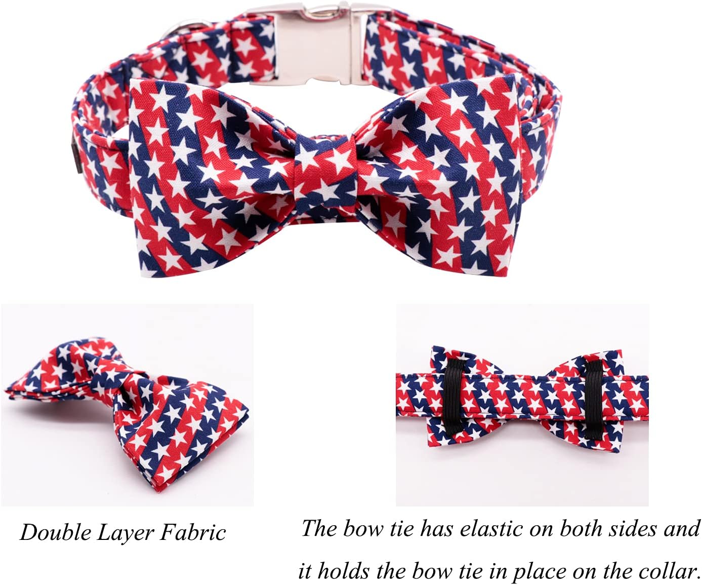 Lionet Paws Patriotic Dog and Cat Collar with Bowtie, 4th of July, Soft and Comfortable, Adjustable Collar for Puppies and Cats, Neck 7-11 inches