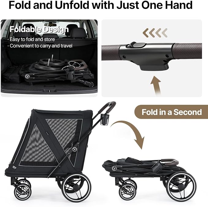 Beberoad 2-in-1 Dog Stroller & Bike Trailer for Large Dogs, R7 All-Terrain Pet Stroller with ER Tires & Shock Absorption, One-Second Fold, 360° Mesh Ventilation, Detachable Washable Waterproof Fabric