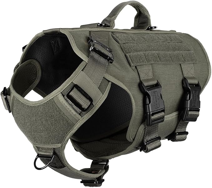 ICEFANG No Pull Tactical Dog Harness for X-Large Dogs,Adjustable Dog Vest | Control Handle,MOLLE Panel,Front Hook,3 Leash Clips,Soft Padded,for walking training,Green,X-Large