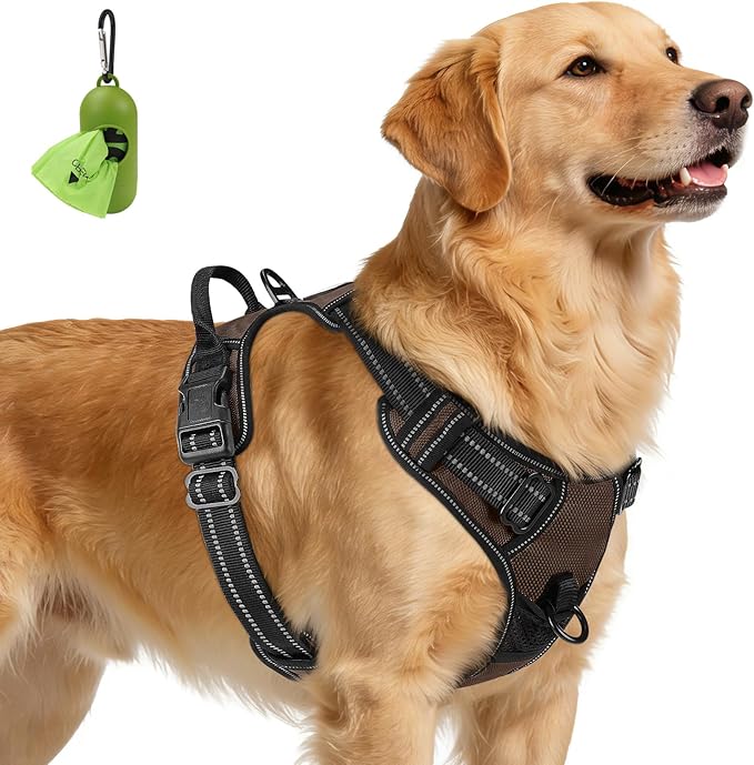 Joytale No Pull Dog Harness for Extra Large Dogs, Front Clip, Brown | Grab Handle for Instant Control, Padded & Adjustable Vest, Sturdy Metal D-Rings, for Safe Training & Daily Walking
