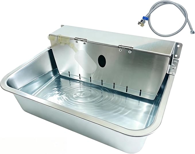Stainless Steel Automatic Pet Waterer with Flip-Top & Wall Mount | Outdoor Auto-Fill Water Bowl with Adjustable Float,Wide Drinking Area,Easy To Clean,for Dogs,Chickens & Other Poultry