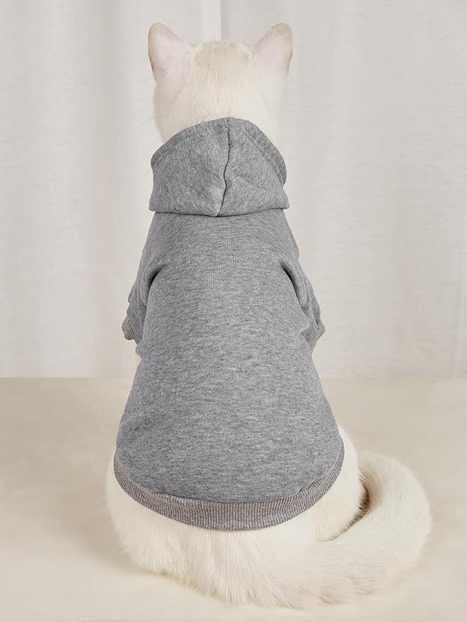 QWINEE Basic Dog Hoodie Sweatshirt Puppy Sweater Warm Cat Costumes Pet Clothes for Chihuahua Puppy Kitten Small Medium Dogs Black and Grey Large