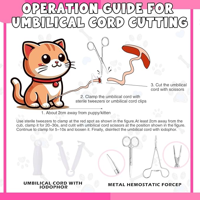 PullCrease 45 Pcs Puppy Dog Kitten Whelping Supplies Starter Kit for Birth Include Pet Playpen Whelping Collar Cord Clamp Bulb Aspirator Syringe Bottle Scissor Glove Bag for New Born Pet Supplies