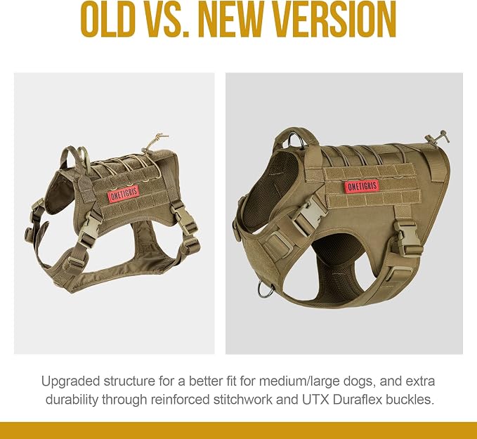 OneTigris Tactical Dog Harness with Handle No-Pull Adjustable for Small Dog | Military 1000D Pullable Nylon, Service Dog Vest with Hook & Loop Panels, Easy On & Off for Walking Hiking Training Brown S