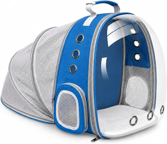 Expandable Cat Carrier Backpack for Cats & Dogs, Bubble Window Pet Travel Backpack with Breathable Mesh, Anti-Collapse Structure, Side Door, Safety Leash, for Vet Visits, Hiking, Outdoor, Blue
