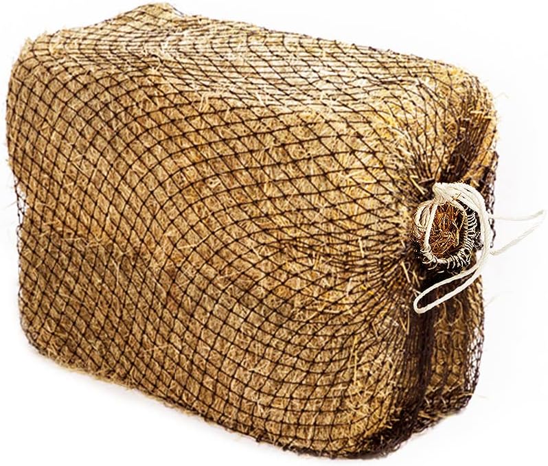 Bloomoak Slow Hay Net Feeder for Horses, Durable Soft Black PE 2/3 String Hay Bales Bags, Fit 36x18x18 to 47x25x17 Inches, Extends 50-64 Inches (3 1.6" Hole/1PC)