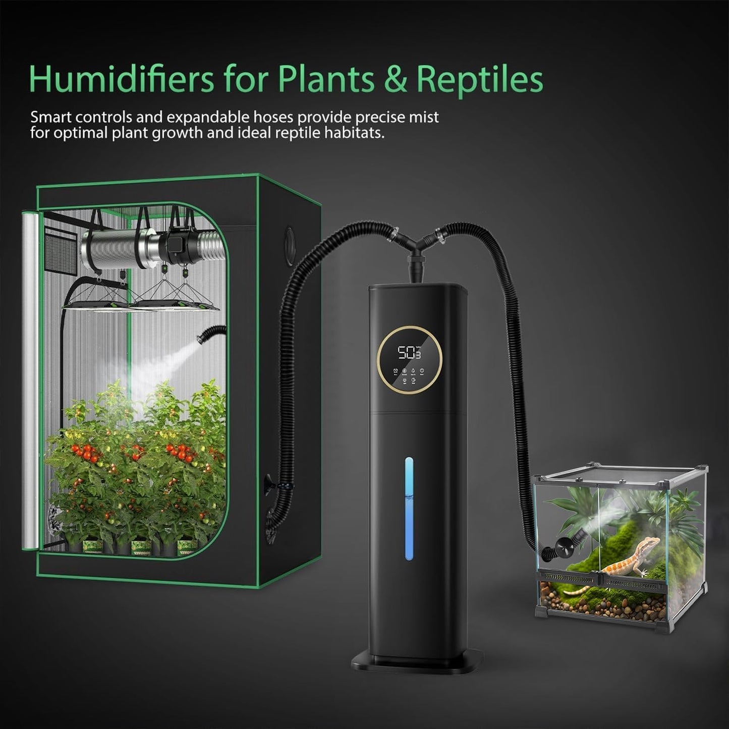 Humidifiers for Plants, 2.1Gal/8L Plant Humidifier Indoor, Reptile Fogger Mister with Precise Temp&Humidity Probe/Expandable Hose, Vivarium/Terrarium/Greenhouse/Grow Tent,12H Timer