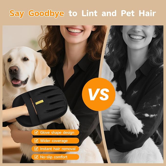 Pet Hair Removal, 2025 Newly Upgraded Five-Finger Electrostatic Pet Hair Removal Glove, Reusable Cat & Dog Hair Remover Tool for Clothing, Couch, Furniture, Carpet, Car Seat, Cat Grooming Glove -2 PCS