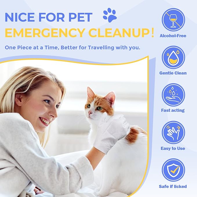 PUPMATE Pet Cleaning Glove Wipes for Dogs & Cats, Hypoallergenic Deodorizing Disposable No-Rinse Grooming Wipes, Wipes, Perfect for Pet Dry Cleaning, Daily Care and Travel, Coconut Scent, 8 pcs