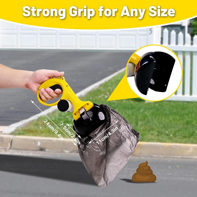 Portable Pooper Scooper for Dogs with Bag Dispenser & Leash Clip, Heavy Duty Dog Poop Scooper for Yard with Strong Serrated Edge and Comfort Grip Handle, Waste Pick Up Tool for Small,Medium,Large Dogs