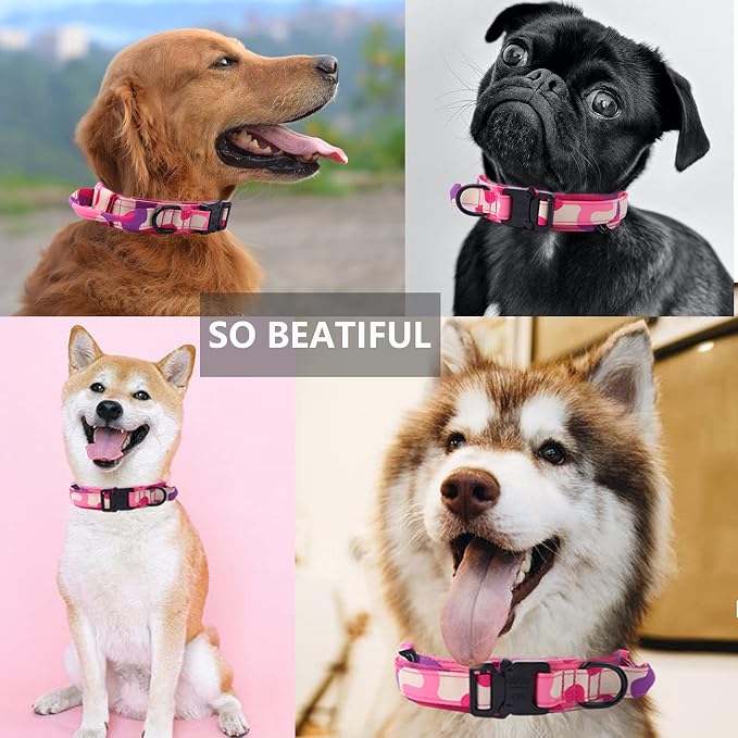 Tactical Dog Collar for Large Dogs with Control Handle,Pink Camo,M | 1000D Heavy-Duty Nylon Fabric,Quick-Release Metal Buckle,Adjustable Fit,Soft-Padded Webbing,D-Ring,for Training & Hiking