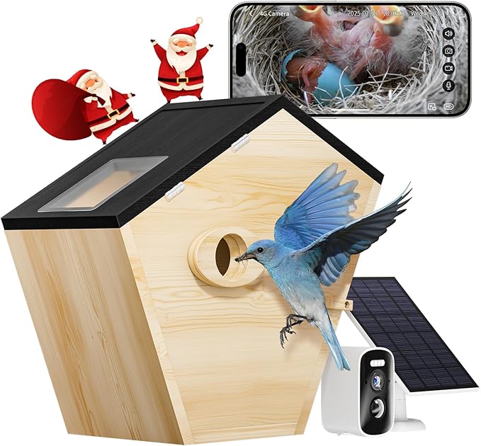 Bird House with Camera, 5MP Smart Birdhouse Camera for Outside with Solar Powered, IP66 Waterproof, Night Vision, Motion Detection & 32GB SD Card, Watch Bird Nesting & Hatching in Real Time