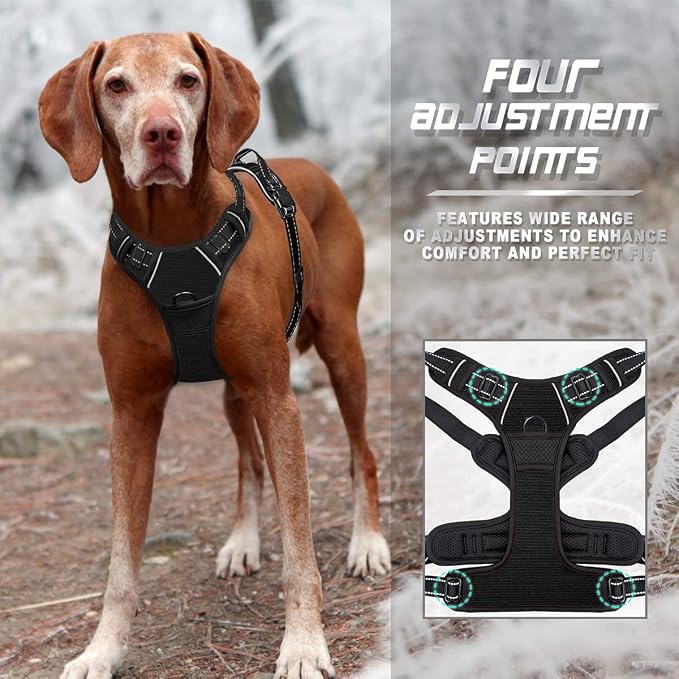 BARKBAY Dog Harness No Pull for Large Dogs Front Back Clips,Dog Vest | Soft Padded No Choke With Handle,Easy On&Off,Adjustable Reflective For Walking Training Running(Black,L)
