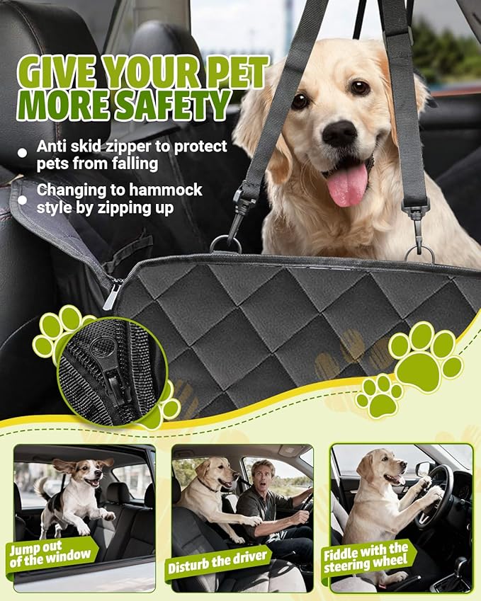 Victoper Dog Car Seat Cover, 600D Heavy Dute Car Seat Cover for Dogs Pets, 100% Waterproof Anti-Scratch Nonslip Dog Hammock for Cars, Seat Covers Protector with Seatbelt for Sedan SUV Truck XL Black