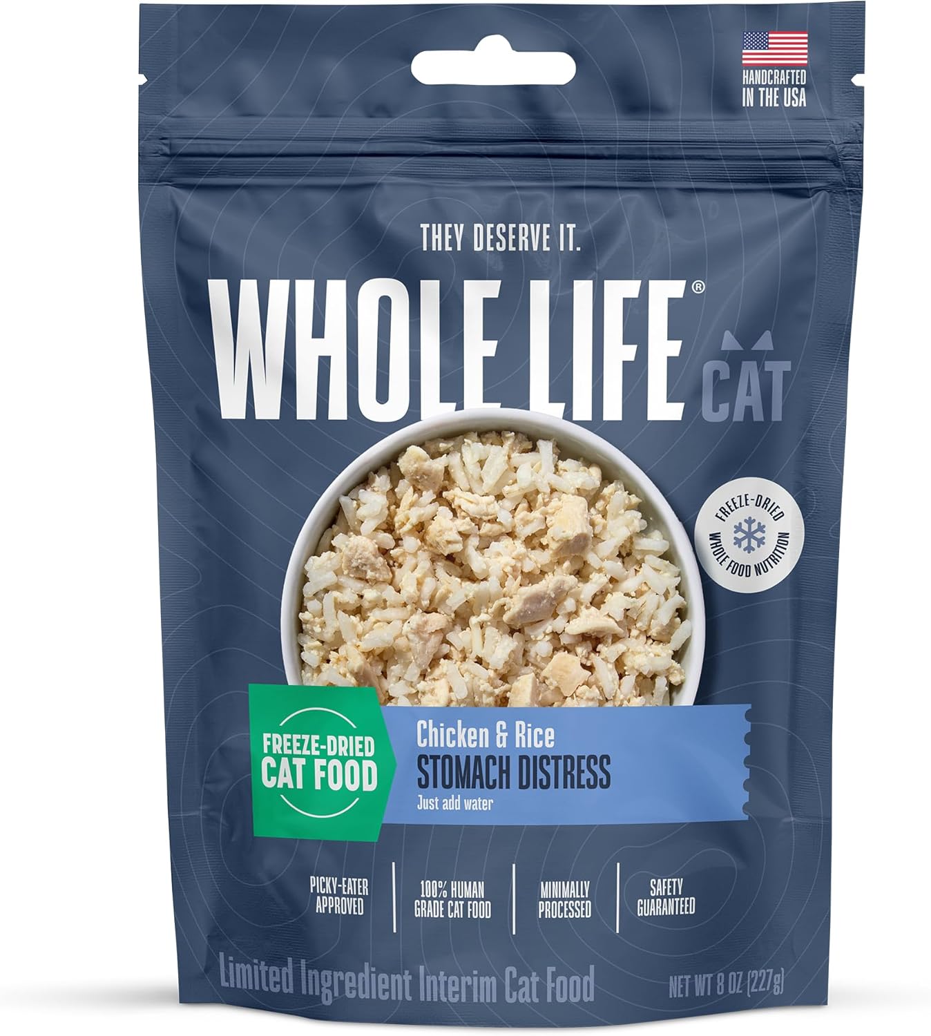 Whole Life Cat Freeze Dried Cat Food - Bland Diet with Sensitive Stomachs, Digestive Support, Anti-Diarrhea & Vomit Remedy – Human-Grade, Quick & Easy Chicken and Rice Meal, Ready in Minutes