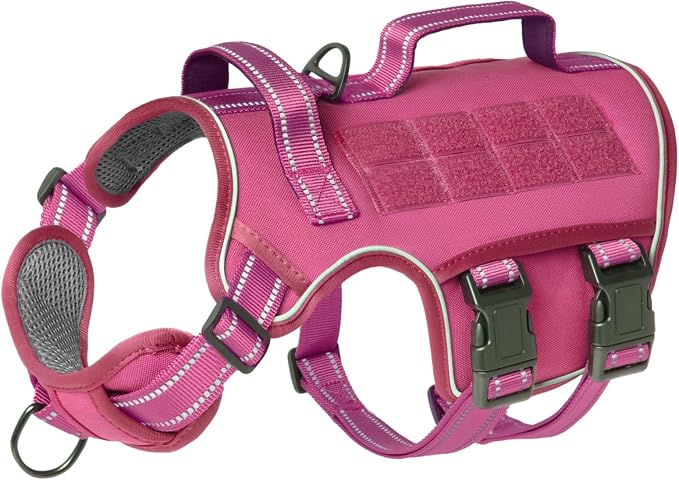 Dog Harness Medium Sized Dog, No Pull Dog Vest with Molle System | Tactical, Easy Control With Handle, Breathable Soft Padded, Adjustable, Reflective, No Choke for Walking, Pink Medium
