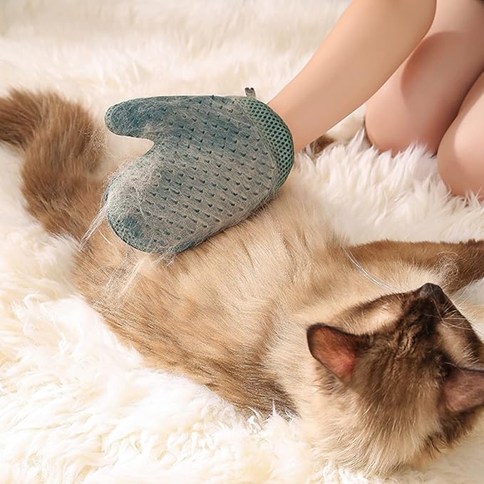 Mollypaws 2 in 1 Pet Fur Glove & Cat Hair Remover Glove, Dog Grooming Glove Brush for Shedding, Massage, Efficient Pet Hair Remover Mitt for Uproot Cleaner Clothes, Couch, Carpet [Blue/Pair]