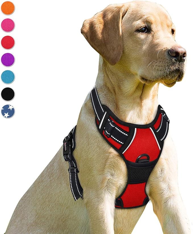 BARKBAY Dog Harness No Pull for Small Sized Dog Front Back Clips,Dog Vest | Soft Padded No Choke With Handle,Easy On&Off,Adjustable Reflective For Walking Training Running(Red,S)