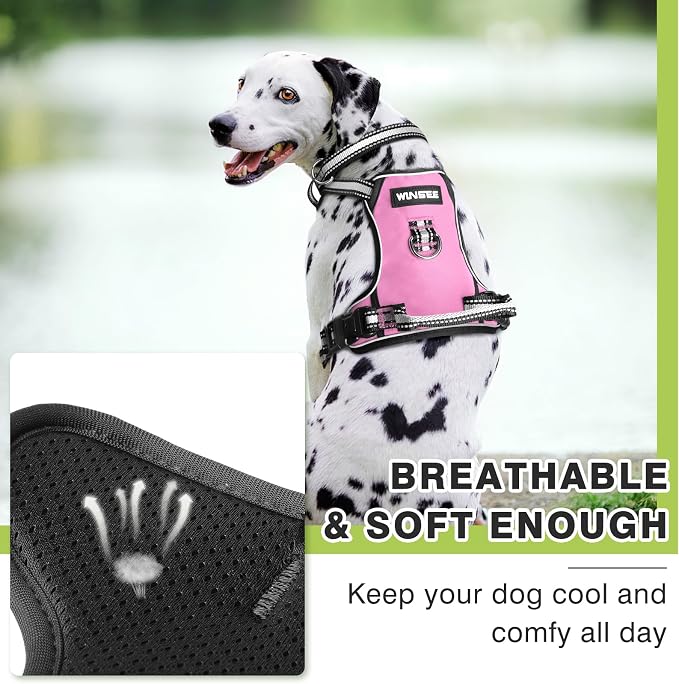 Dog Harness No Pull, Pet Harnesses with Dog Collar, Adjustable Reflective Oxford Outdoor Vest, Front/Back Leash Clips for Small, Medium, Large, Extra Large Dogs, Easy Control Handle for Walking