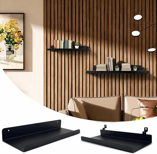 Floating Shelves for Wood Wall Panels,Metal Shelf for Storage Display,2pk | 8x4 Inch and 12x4.8 Inch,Black,Shelf Accessories,Wall Shelves Holder