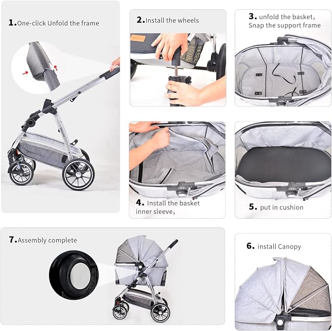 Kenyone Pet Stroller 3 in 1 Dog Stroller for Medium Small Size Dogs, Large Cat Stroller with Detachable Carrier for Puppies, Doggies, Kitties, Bunnies (C510 Navy)