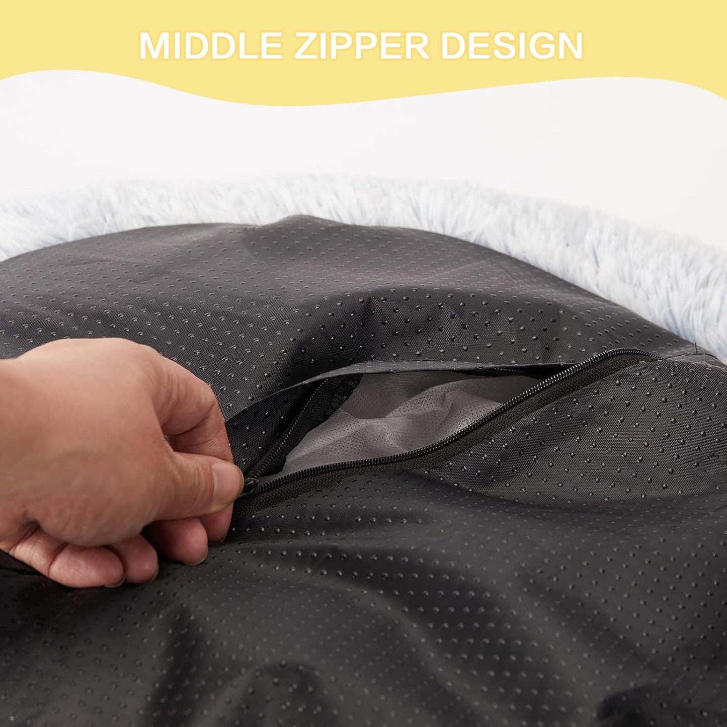 Bedfolks Calming Donut Dog Bed - 45 Inches Round, Plush for Extra Large Dogs, Anti-Anxiety, Washable & Non-Slip (Light Blue, Extra Large)