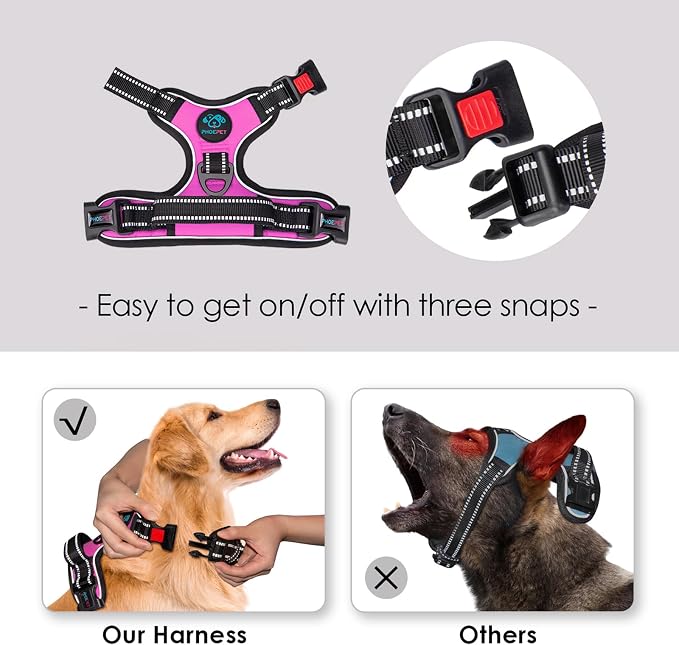 Reflective Dog Harness Large Breed Adjustable No Pull Vest | with Handle 2 Metal Rings 3 Buckles [Easy to Put on & Take Off](XL, Pink)