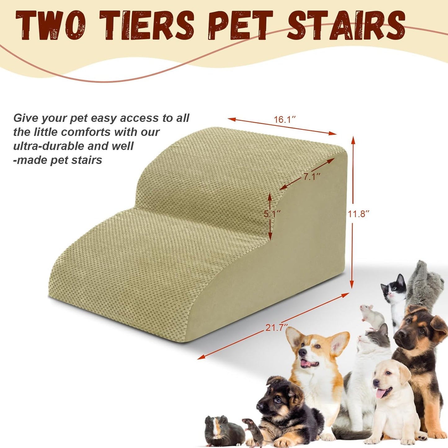 Dog Stairs for Small Dogs - High Density Foam Pet Steps, Extra Wide Dog Ramp with Non-Slip Bottom for High Beds, Couch and Sofa, Best for Dogs Injured, Older Doggy Cats,2 Steps, Camel