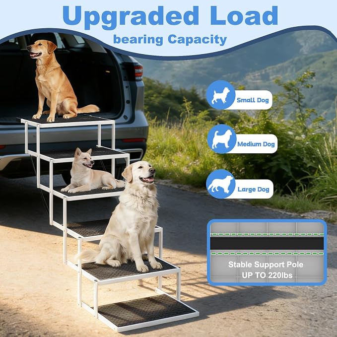 Dog Steps for Car & SUV – 6-Step Foldable Pet Stairs for Large Dogs, Non-Slip Heavy-Duty Plastic Dog Stairs, Lightweight & Portable Vehicle Access, Great Alternative to Dog Ramp for Truck