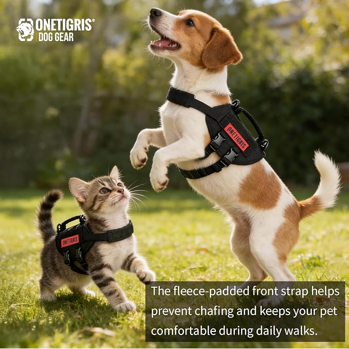 OneTigris Tactical Dog Harness XXS Puppy Vest with Vertical Handle | Tactical XXS puppy harness with vertical handle & fleece padding. Quick-release for easy on/off. Ideal for training & walks.