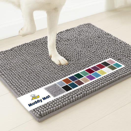 Muddy Mat® Shown on TV – Super Absorbent Door Mat Indoor, Microfiber Quick Dry Chenille Entryway Rug, Non-Slip Front Door Mat, Indoor Mats for Entryway, Machine Washable Pet Rug, Grey 24"x36"