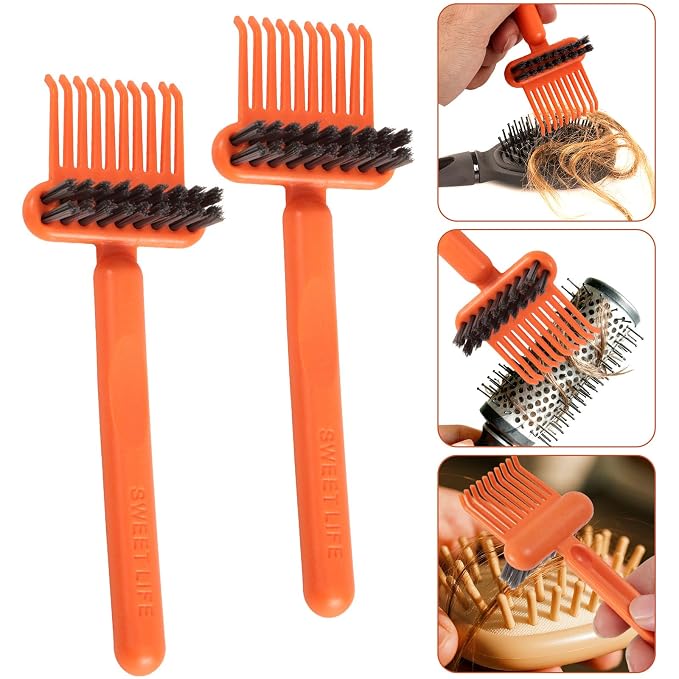2pcs 2-in-1 Comb Cleaner with Pick and Bristles, Hair Brush Cleaner Tool Hairbrush Cleaning Rake for Home Salon Travel Use Effectively Clear Hair Dust Grease and Dirt