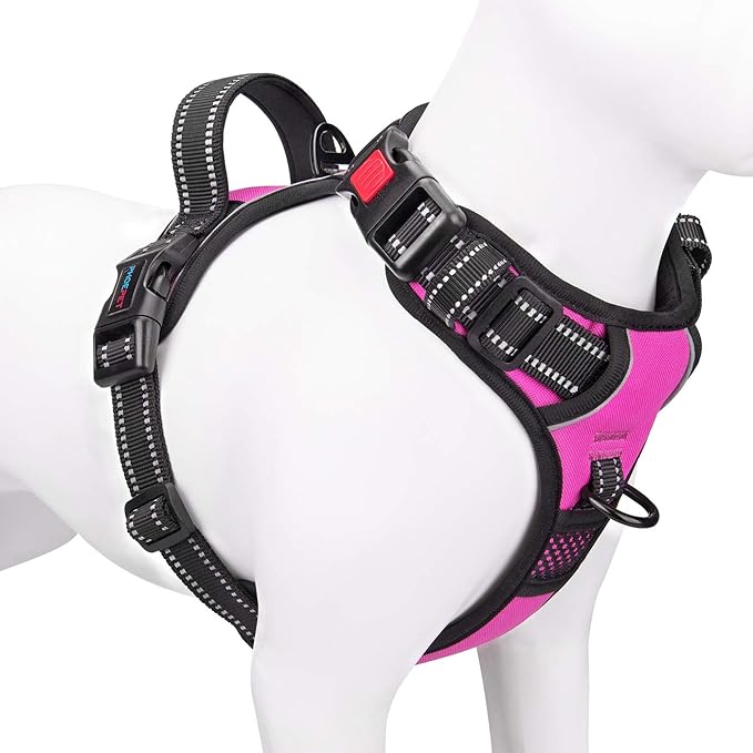 No Pull Dog Harnesses for Small Dogs Reflective Adjustable | Front Clip Vest with Handle 2 Metal Rings 3 Buckles [Easy to Put on & Take off](XS, Pink)