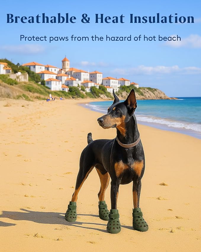 Dog Shoes for Hot Pavement, Breathable Dog Boots Paw Protectors with Adjustable Straps & Non-Slip Sole, Easy On & Off, Waterproof, Easy-Cleaning (Olive Green, XS)