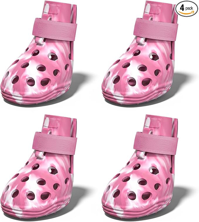Dog Shoes for Hot Pavement, Breathable Dog Boots Paw Protectors with Adjustable Straps & Non-Slip Sole, Easy On & Off, Waterproof, Easy-Cleaning (Pink Marble, M)