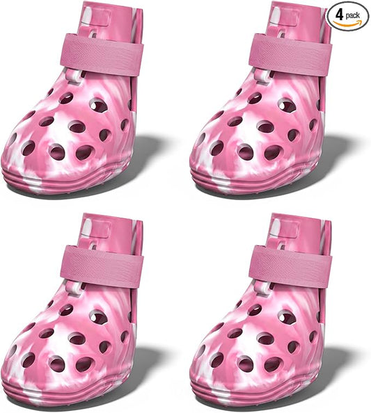 Dog Shoes for Hot Pavement, Breathable Dog Boots Paw Protectors with Adjustable Straps & Non-Slip Sole, Easy On & Off, Waterproof, Easy-Cleaning (Pink Marble, M)