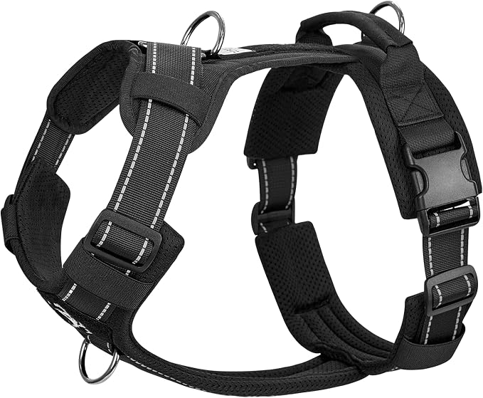 OneTigris Soft Padding No Pull Dog Vest Harness for Medium and Large Dogs | High-tensile Nylon, Adjustable, Reflective, 1 Handle, 3 D-rings, Lightweight, Tough, Easy on/off Tactical Dog Harness