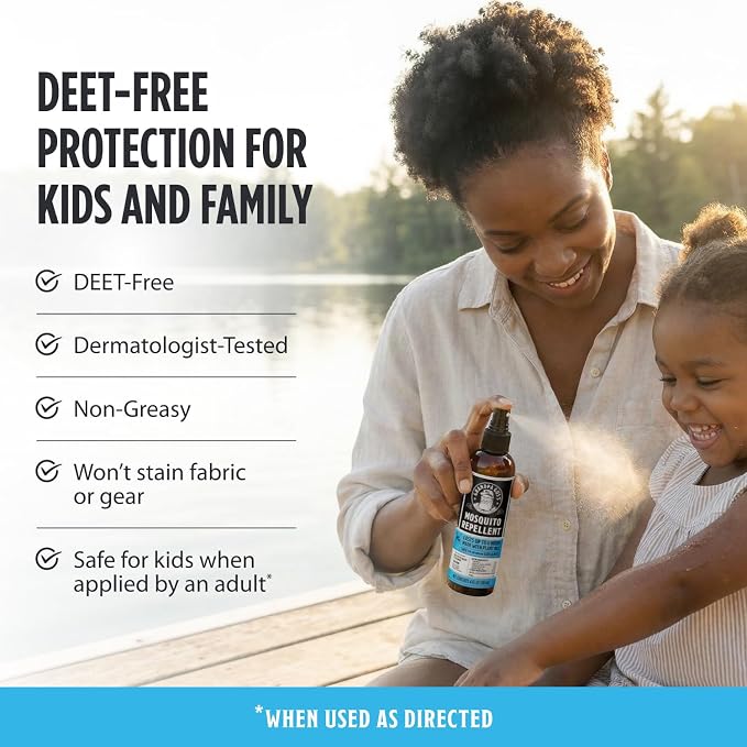 Grandpa Gus's Natural Mosquito Repellent Spray - DEET-Free Plant-Based Insect Repellent for Kids and Family, Up to 6 Hours, Travel-Friendly Bug Spray, 4 oz