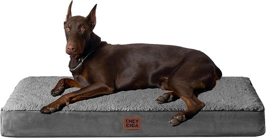 EHEYCIGA Orthopedic Dog Bed Large with Removable Washable Cover, 47IN Grey | Egg Crate Foam Support, Durable Oxford fabric, Non-Slip Bottom, Machine Washable, Soft Waterproof Plush Pet Bed Mat For Crate