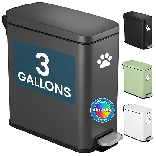 iTouchless 3 Gallon / 12 Liter Outdoor Pet Waste Bin with AbsorbX Odor Filter - Stainless Steel Garbage Can with Lid & Pedal - Small Trash Can for Patio, Deck, Yard, and Garage, Matte Gray