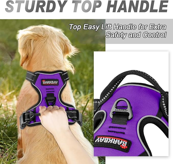 BARKBAY Dog Harness No Pull for Small Sized Dog Front Back Clips,Dog Vest | Soft Padded No Choke With Handle,Easy On&Off,Adjustable Reflective For Walking Training Running(Purple,XS)