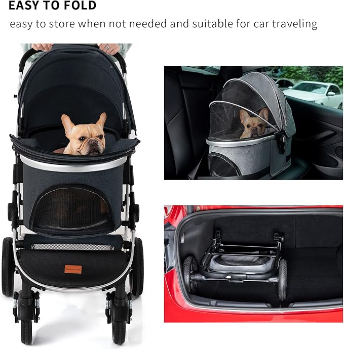 Kenyone Pet Stroller 3 in 1 Dog Stroller for Medium Small Size Dogs, Large Cat Stroller with Detachable Carrier for Puppies, Doggies, Kitties, Bunnies (C510 Navy)