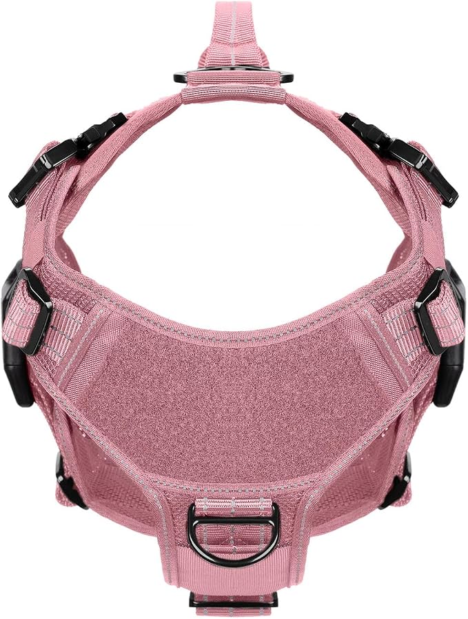 ICEFANG Tactical Mesh Dog Harness for Medium Dogs,Reflective Dog Molle Vest | Summer-Cooling, Control Handle,Adjustable,Front Hook,3 Leash Clips,Soft Padded,No Pull,Pink,Medium