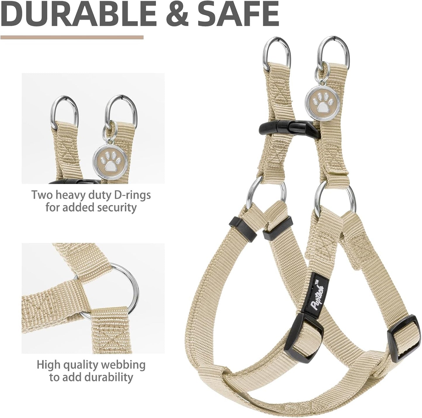 PUPTECK No Pull Dog Harness Soft Adjustable Basic Nylon Step in Puppy Vest Outdoor Walking with ID Tag Medium Cream