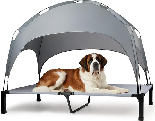 Elevated Dog Bed with Removable Canopy, Sun Protection Shade Tent Dog Cot | Portable Outdoor Dog Bed, Raised Pet Cooling Cot Bed for Dogs, 60in