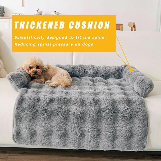 Calming Dog Bed for Couch, 29.5 x 29.5 inch, Non-Slip Rabbit-Velvet Dog Sofa Mat for Furniture Protector, Perfect for Small, Medium Dogs and Cats (Khaki, Medium)