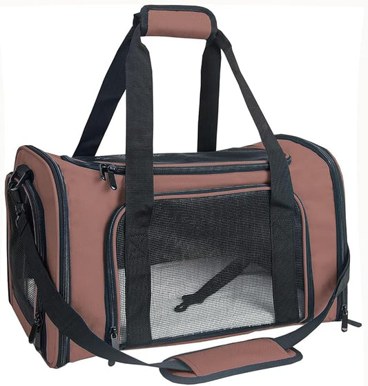 Soft Sided Carrier for Small Medium Cats Dogs,Removable Pad Collapsible Travel Pet Carrier Large Brown