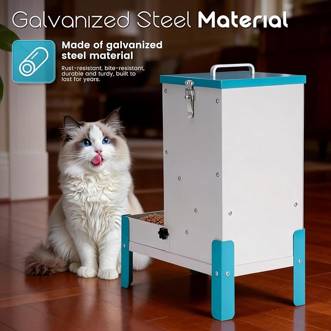 Automatic Dog Feeder 10L Gravity Cat Feeder with Stand | Dog Food Dispenser with a Detachable Feeding Tray, Galvanized Pet Feeding Station for Dogs & Cats, Relieves Neck Pressure